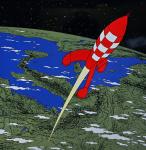 Hergé emaille Fusée Tintin quitte Terre Italie 1m