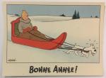 Carte neige Tintin traineau Bonne année Hergé