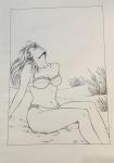 Osi illustration encre Chine fille plage n° 4