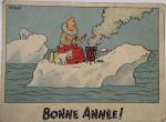 Carte neige Tintin brasero iceberg Bonne année Her